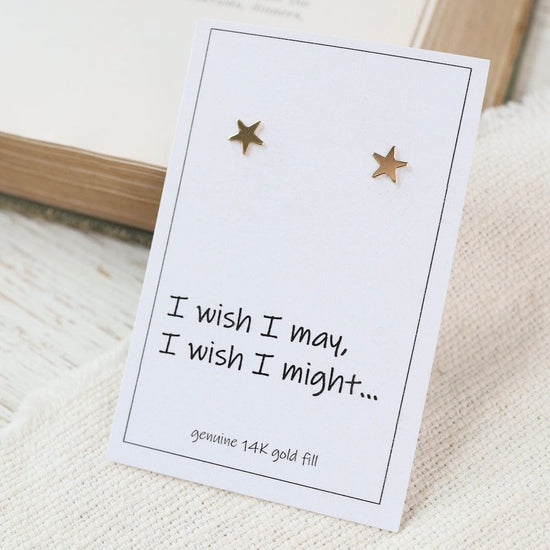 EAR-GF Gold Filled Star Posts on Card "I Wish I May, I Wi