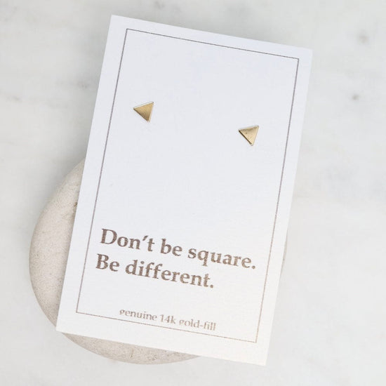 EAR-GF Gold Filled Triangle Posts on Card "Don`t Be Squar