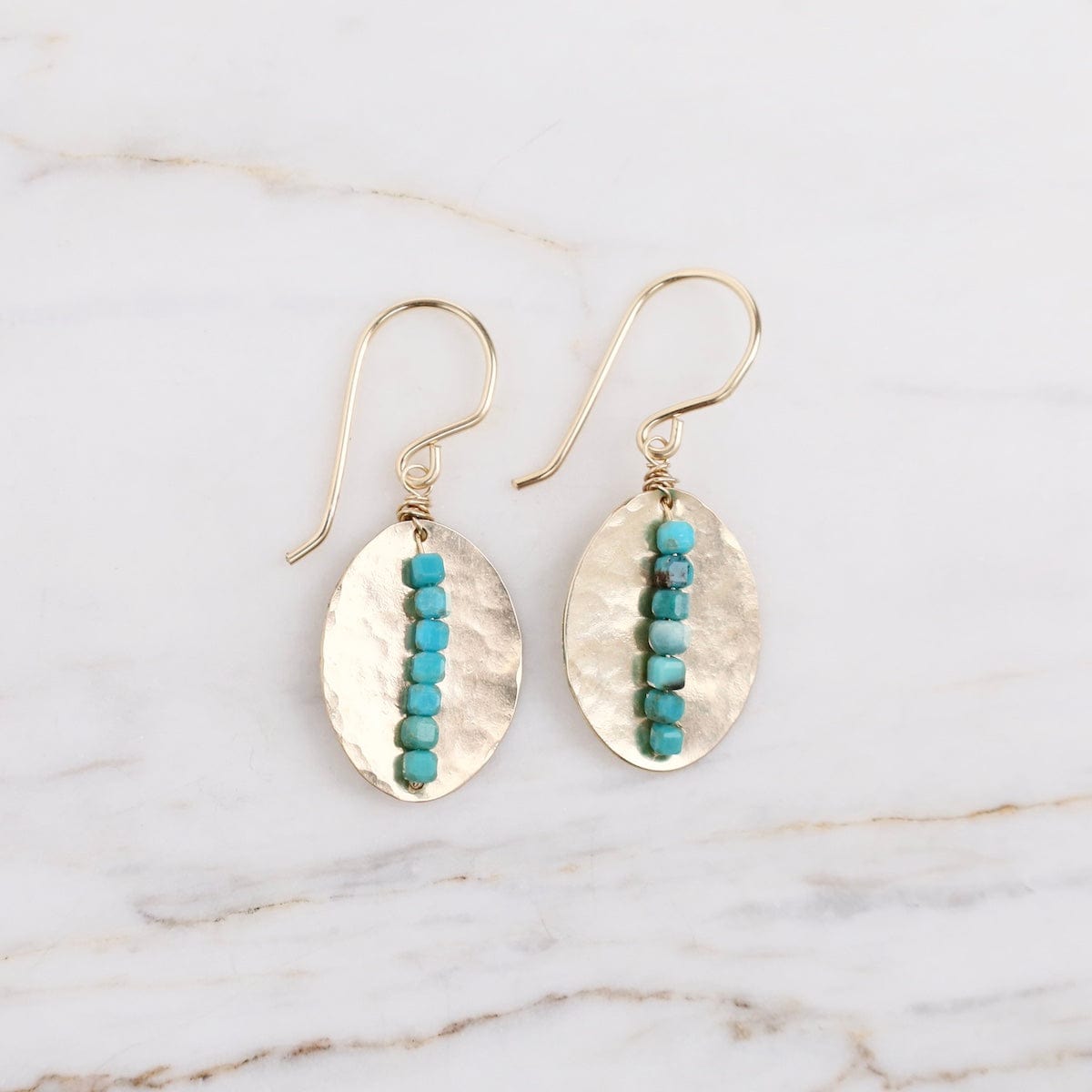 EAR-GF Gold Oval Disc with Small Turquoise Earrings