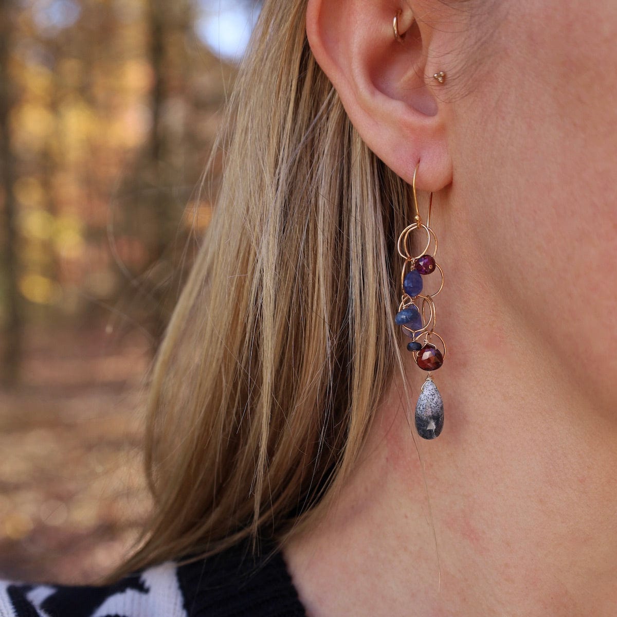 EAR-GF Rain Fall Earrings with Dendritic opal