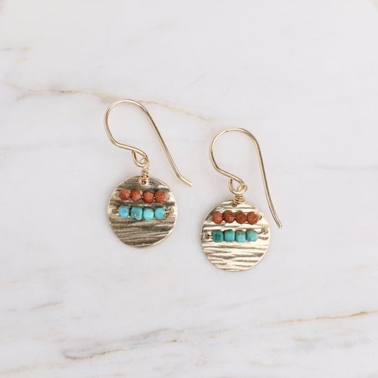 EAR-GF Rippled Tide Earrings with Goldstone & Turquoise