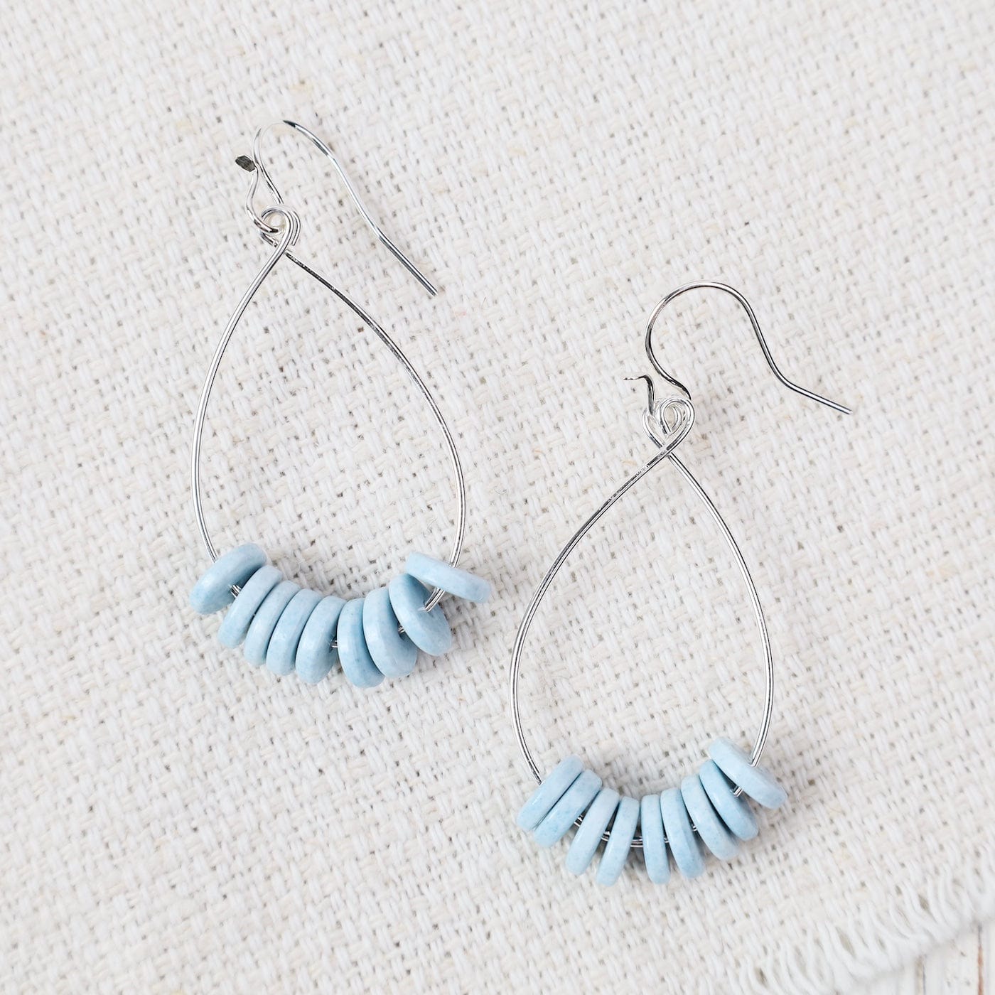 EAR-GF Sterling Silver Teardrop Earrings With Blue Denim Heishi String Beads