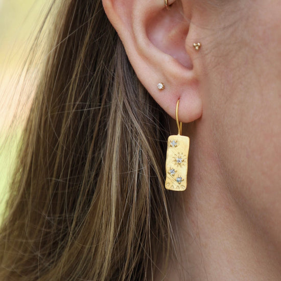 EAR-GPL Etched Rectangle with Blue Topaz Earrings