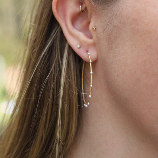 EAR-GPL Gold Hoops with Silver Beads