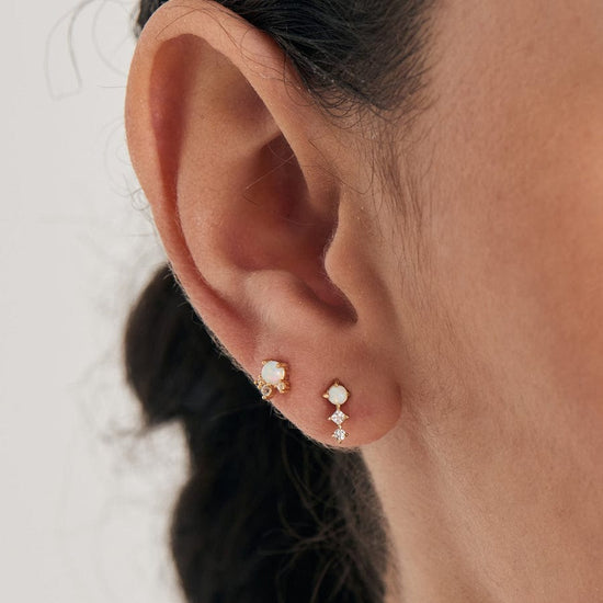 EAR-GPL Gold Kyoto Opal Sparkle Crown Barbell Single Earring