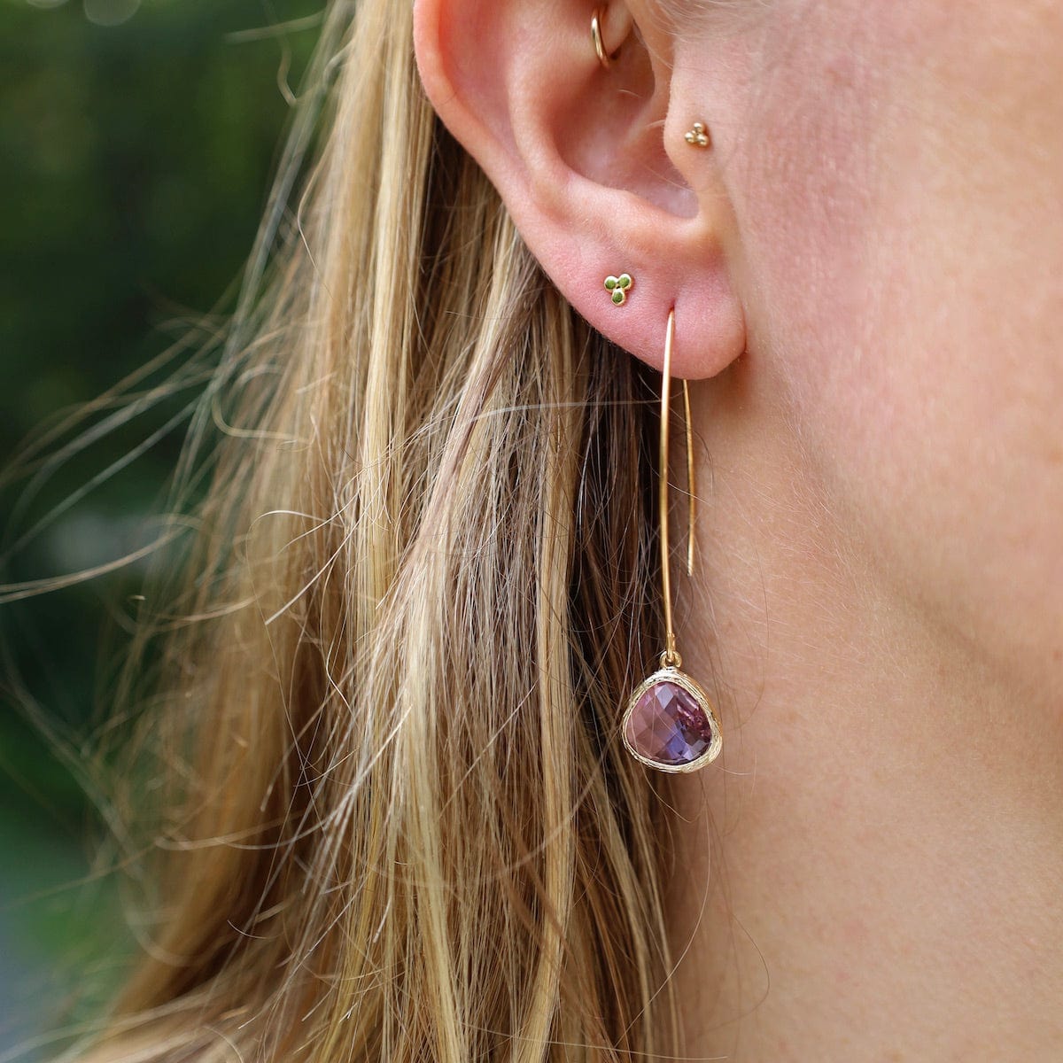 EAR-GPL Gold Plated Gem Dangle Earrings - Lavender