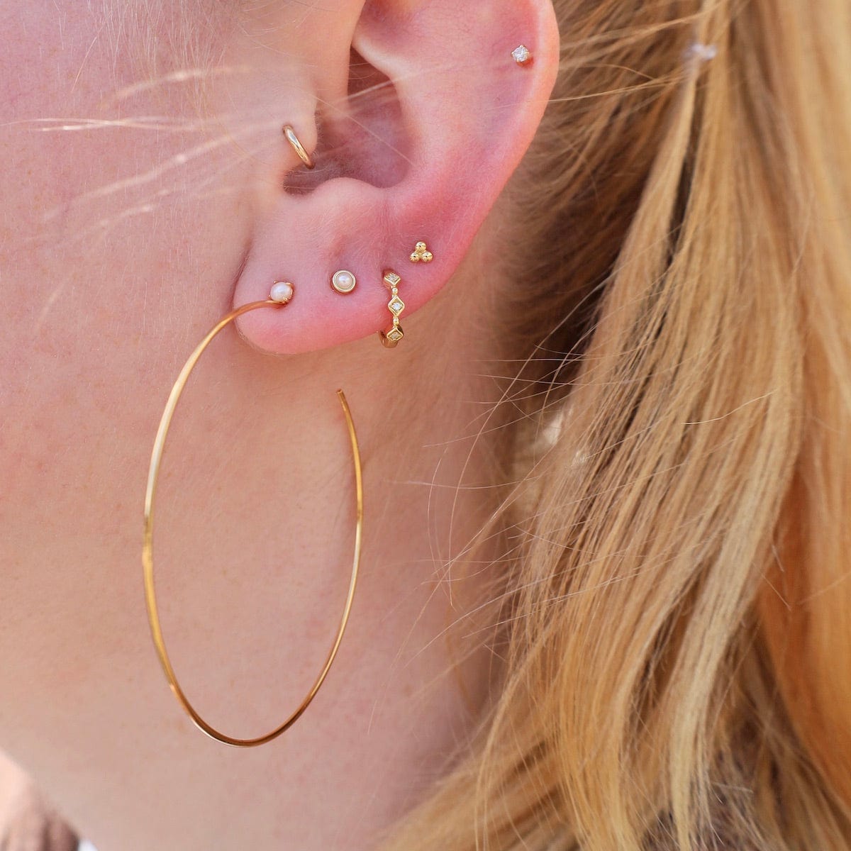 Gold Plated Large Simple Hoops with Pearl Studs – Dandelion Jewelry