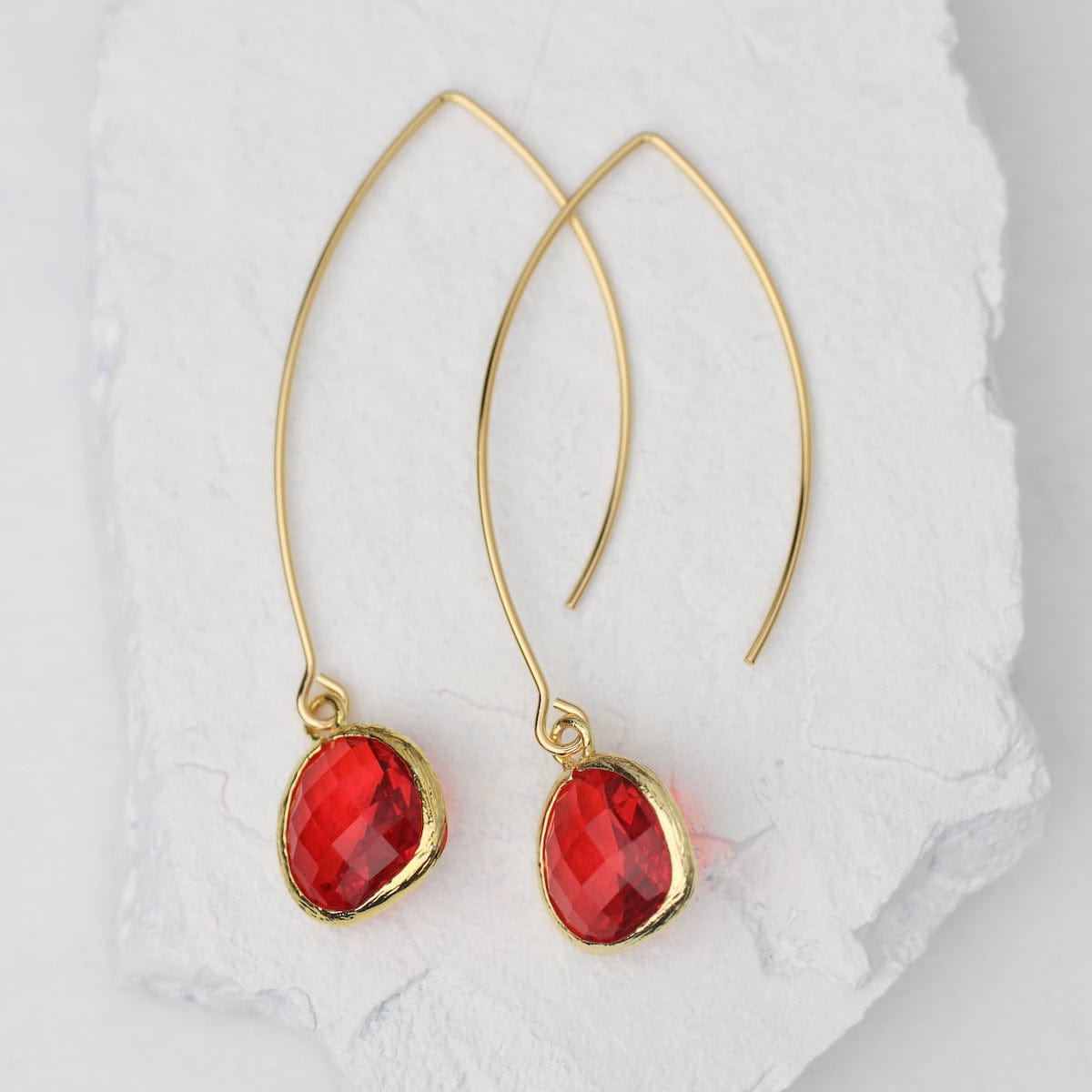 EAR-GPL Gold Plated Long Crystal Drop - Red