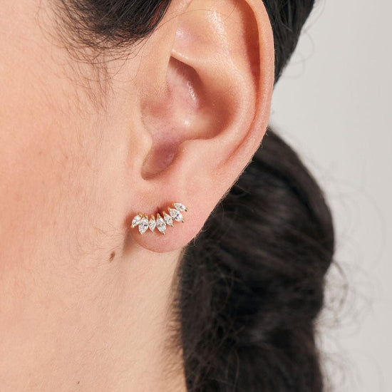 EAR-GPL Gold Sparkle Marquise Climber Barbell Single Earring