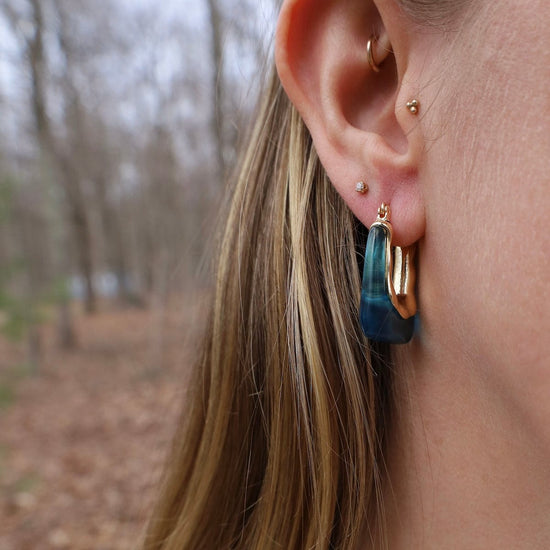 EAR-GPL Square Gold Plated Brass & Acrylic Hoops - Blue