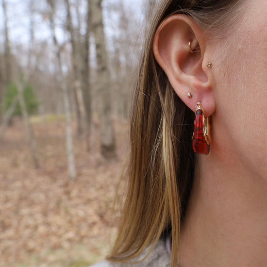 EAR-GPL Square Gold Plated Brass & Acrylic Hoops - Red