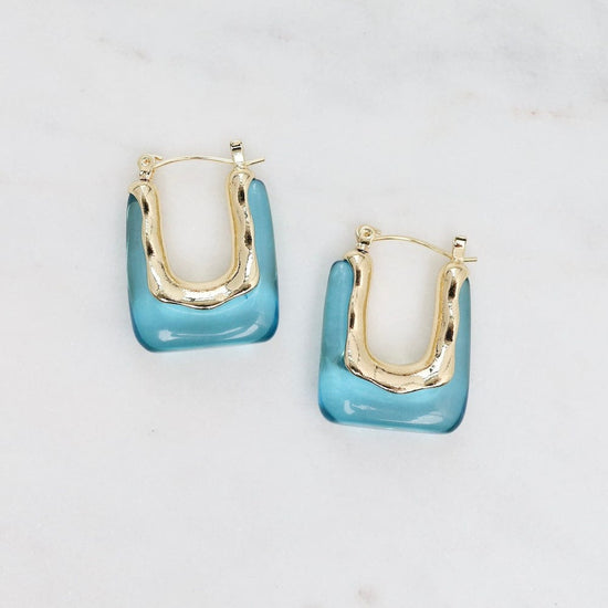 EAR-GPL Square Gold Plated Brass & Acylic Hoops - Blues