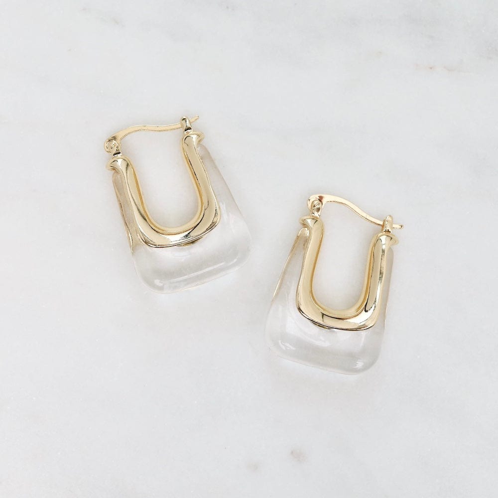 EAR-GPL Square Gold Plated Brass & Acylic Hoops - Clear Qu