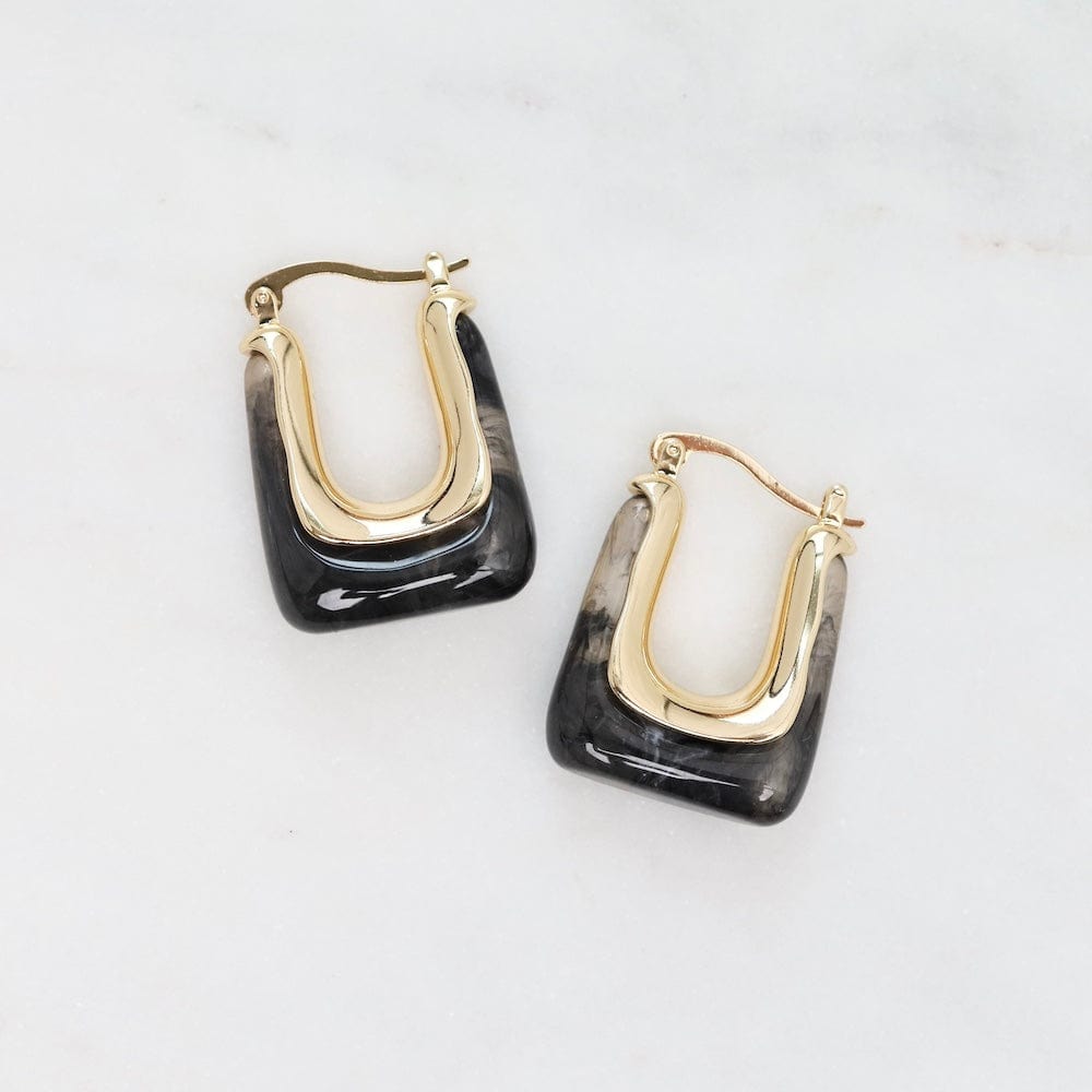 EAR-GPL Square Gold Plated Brass & Acylic Hoops - Greys