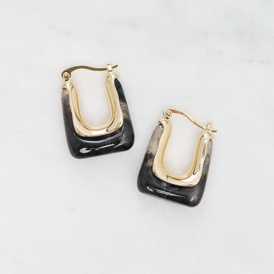 EAR-GPL Square Gold Plated Brass & Acylic Hoops - Greys