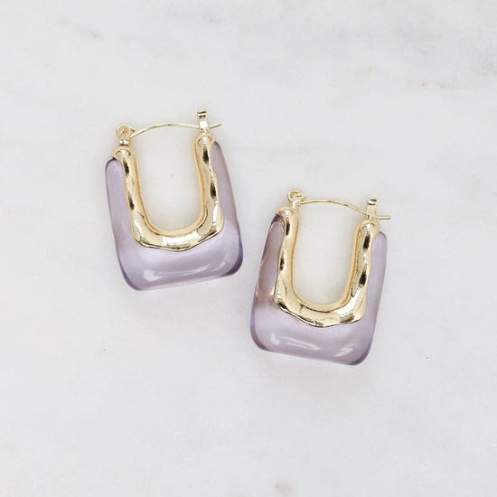 EAR-GPL Square Gold Plated Brass & Acylic Hoops - Purples