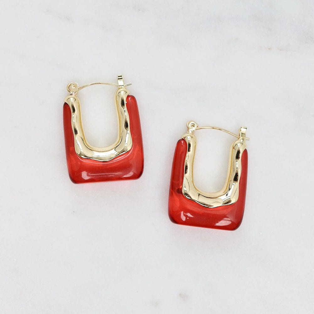 EAR-GPL Square Gold Plated Brass & Acylic Hoops - Reds