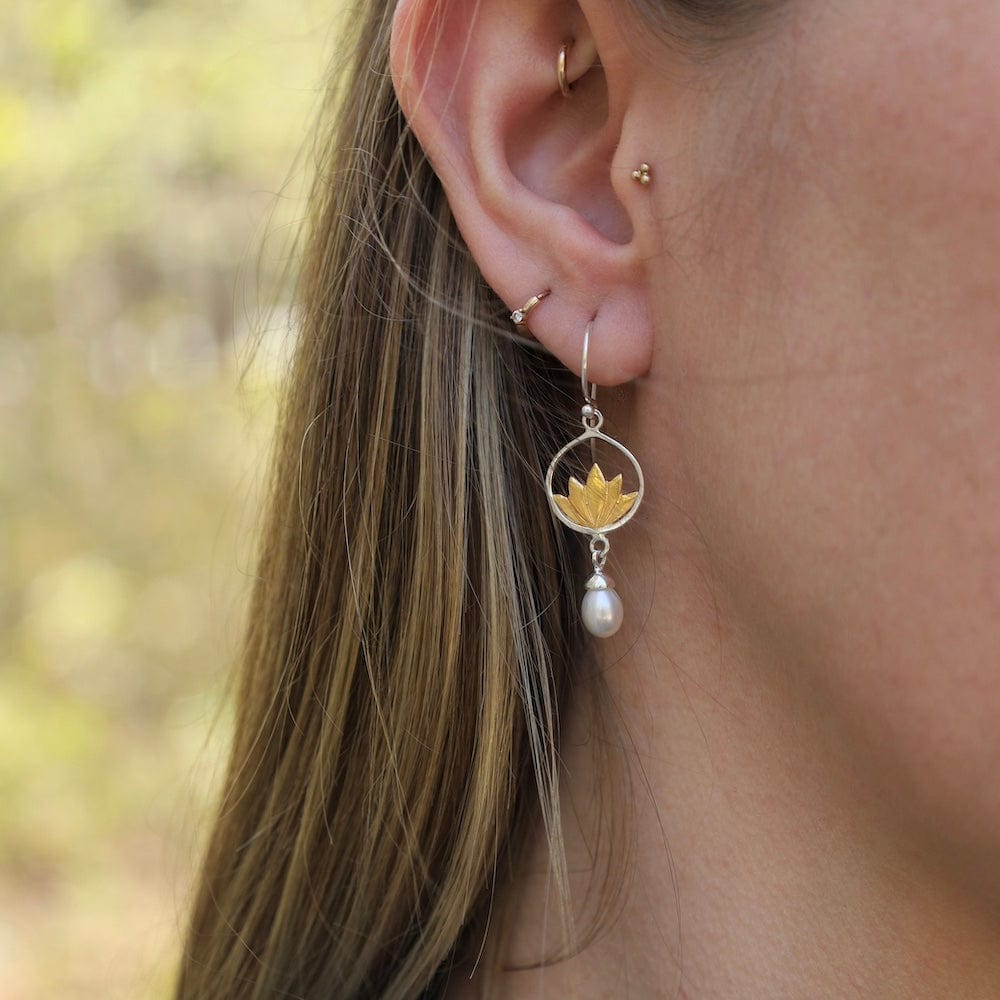 EAR-GPL Sterling & 18k Gold Lotus with Pearl