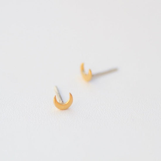 EAR-GPL Tiny Crescent Moon Studs - Gold Plate.