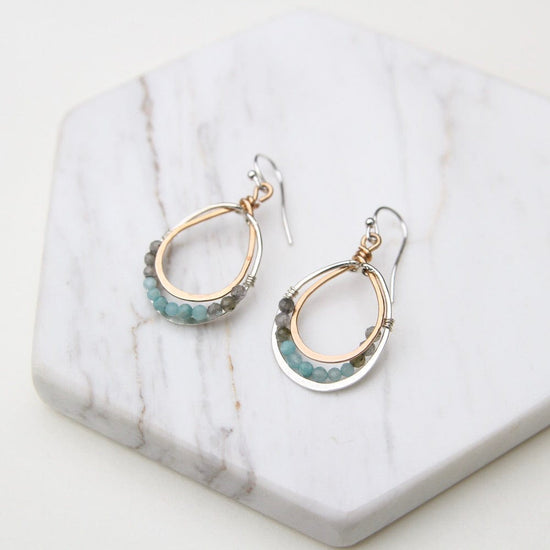 EAR Hand Formed Bronze and Oxidized Sterling Silver Drop Earring