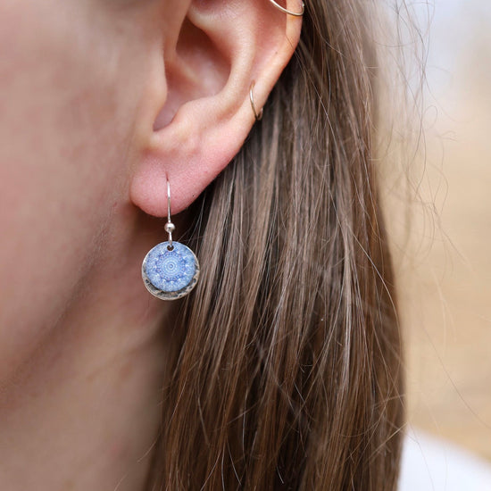 EAR-JM Blue Tree Circle with Silver Backs Earring