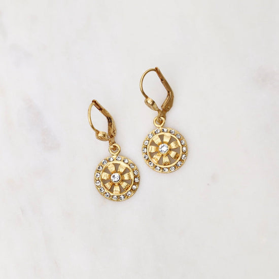 EAR-JM Gold Flower Earrings - Black Diamond Crystal
