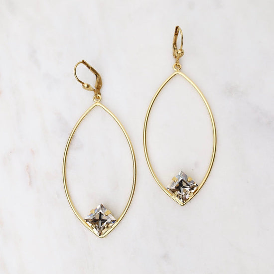 EAR-JM Gold Marquise Hoop & Square Crystal Earrings