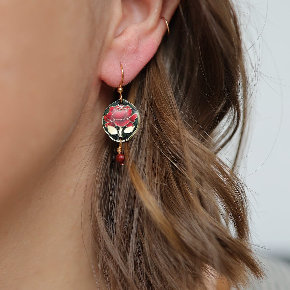 EAR-JM Gold Red Rose Earring  - Plated Surgical Steel Ear