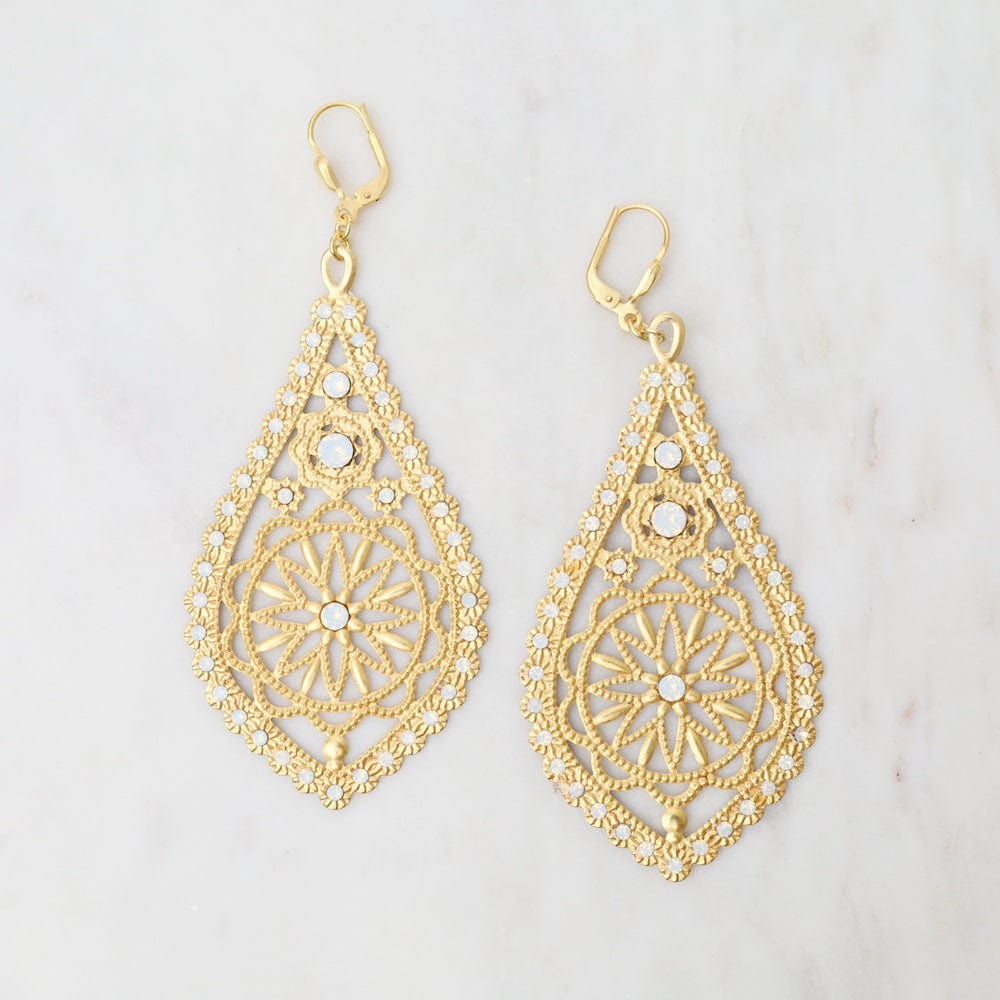 Large Teardrop Filigree Opal Earrings – Dandelion Jewelry - Main Image