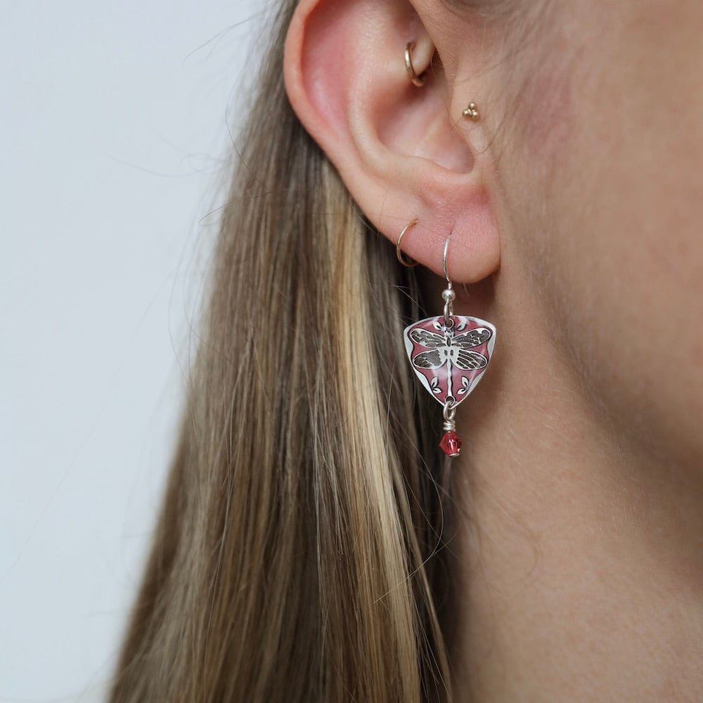 EAR-JM Pink Dragonfly on Triangle Earrings