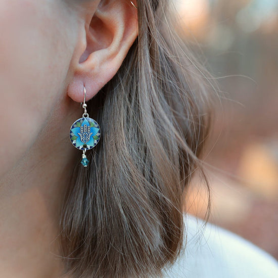 EAR-JM Silver Hamsa Mandala Earrings