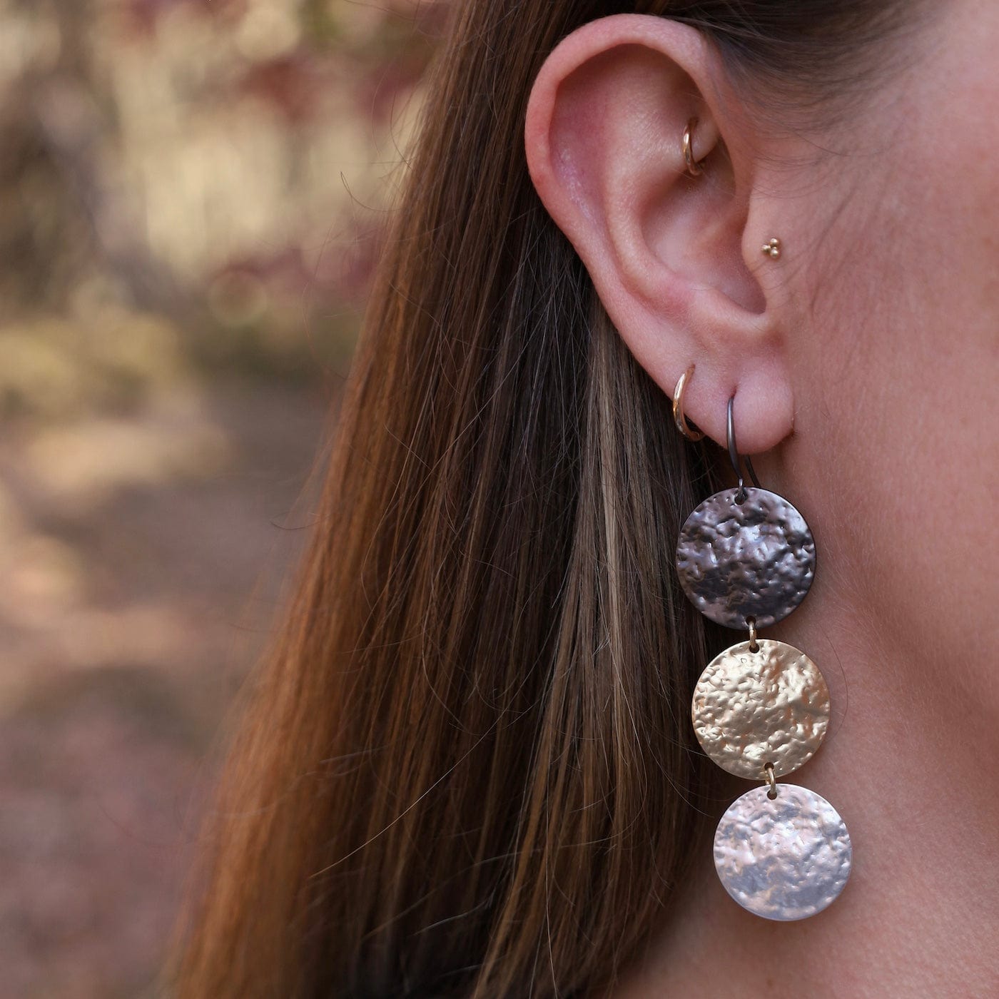 Triple Mixed Metal Coin Earrings Dandelion Jewelry