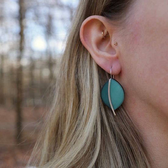 EAR-JM Two Tone Teal Leaf Earrings