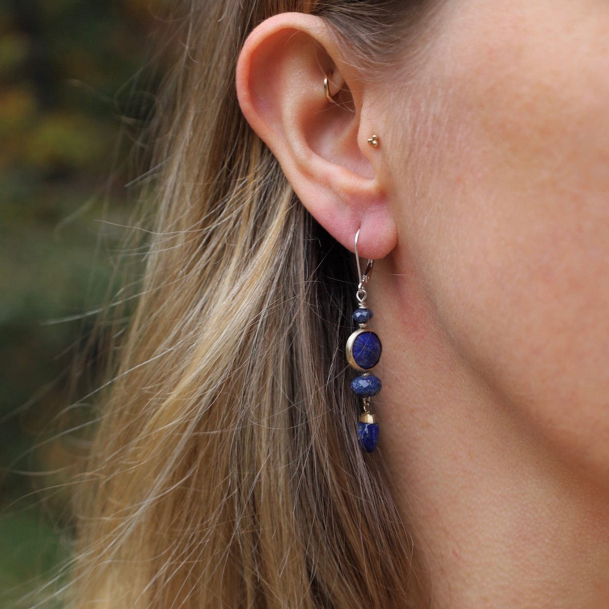 EAR Lapis Round & Sapphire Drop Earrings
