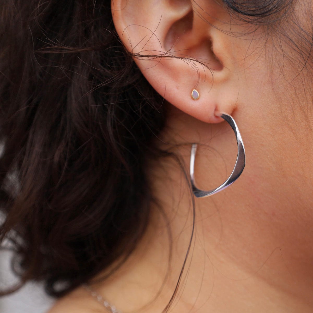 EAR Large Abstract Flattened Curve Hoops