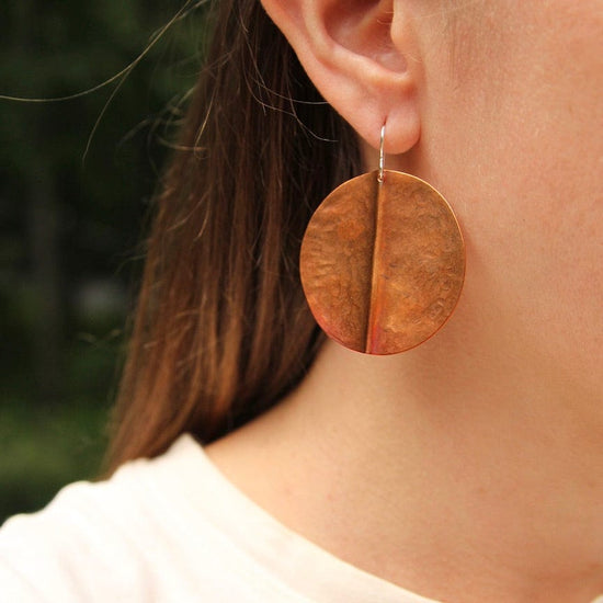 EAR Large Folded Copper Disc Earrings