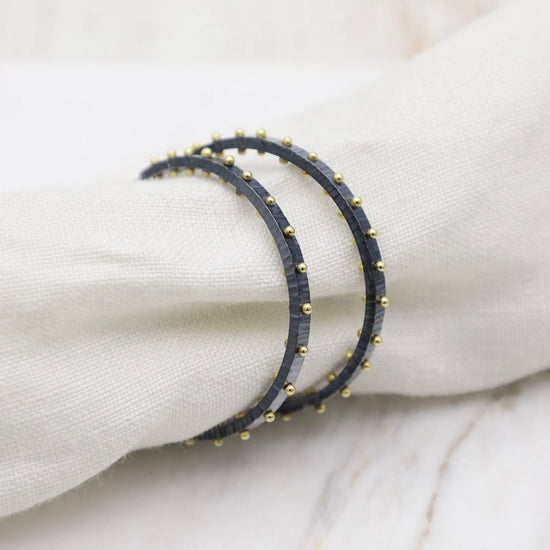 EAR Medium Textured Dot Hoops in Oxidized Silver with 18k Gold