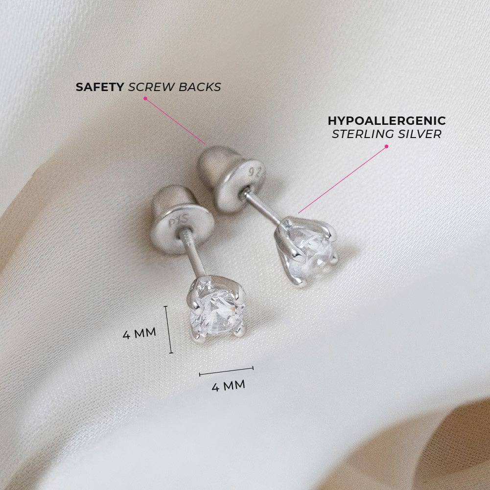 Modern Prong Solitaire Children Earrings Screw Back – Dandelion
