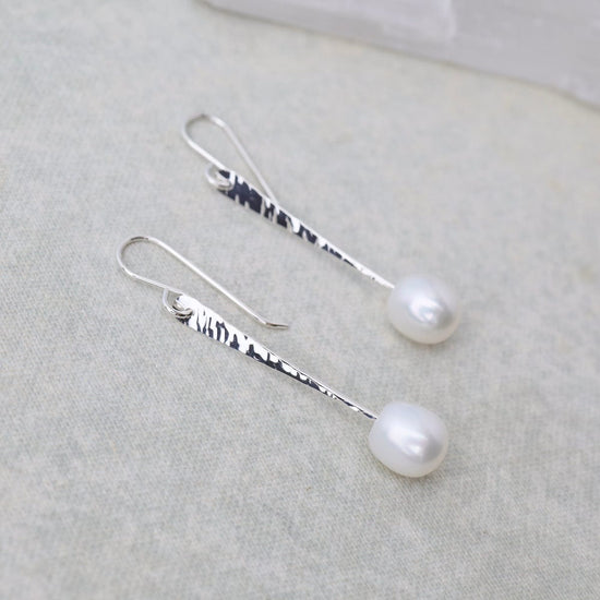 EAR Silver Stick Earrings with Pearl - Small