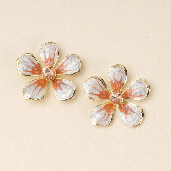 EAR Sparkle & Shine Large Enamel Flower Earrings - Light Gray & Pink/Gold