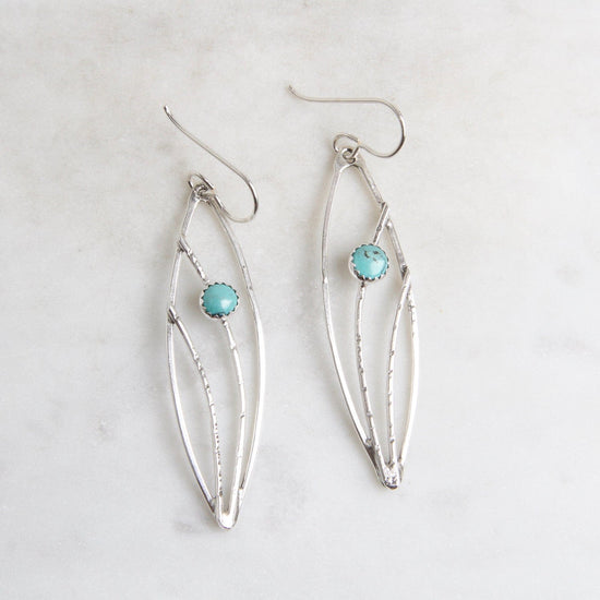 EAR Tapered Sterling Silver Leaf with Turquoise Earring
