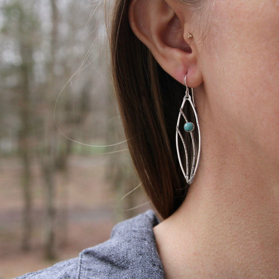 EAR Tapered Sterling Silver Leaf with Turquoise Earring