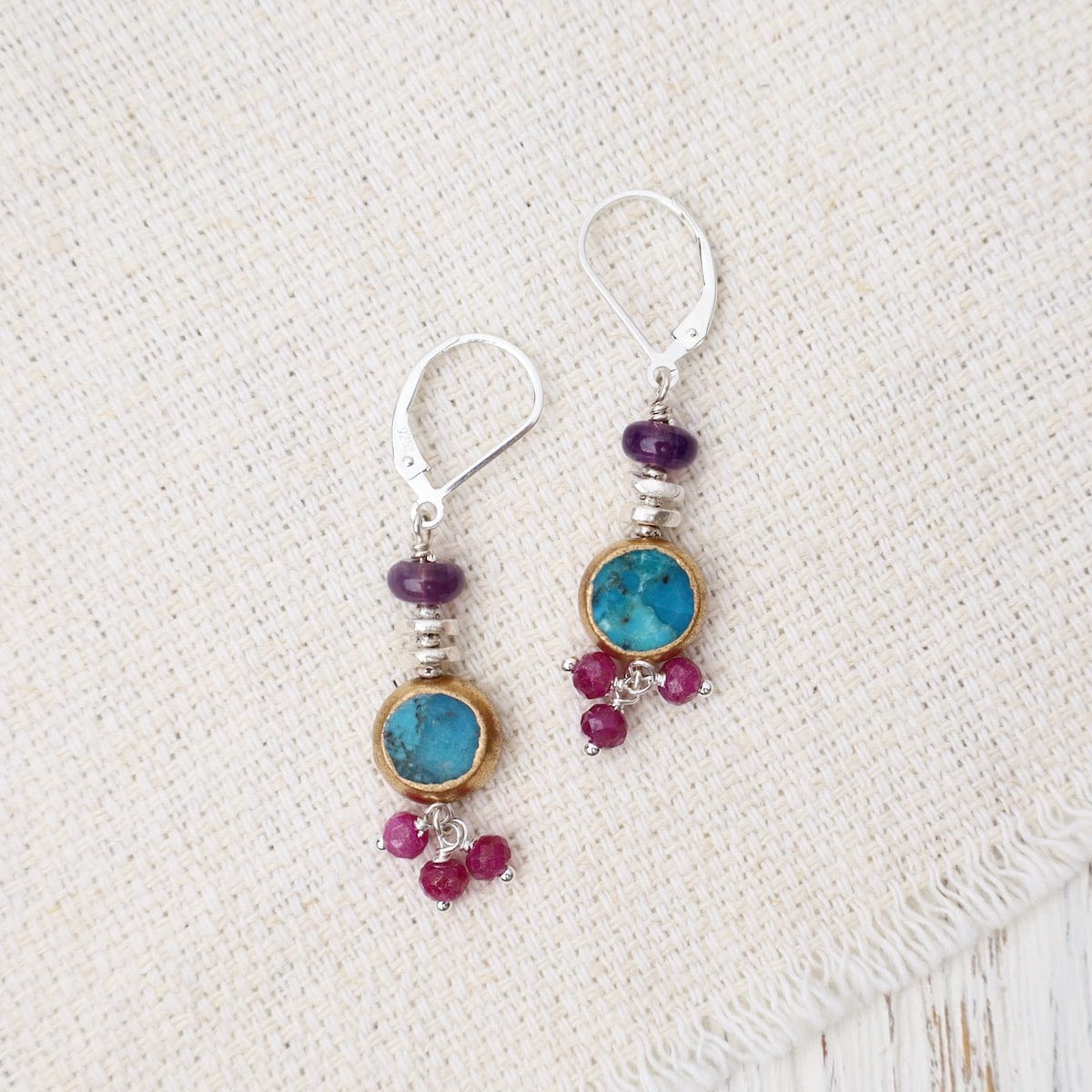 EAR Turquoise & Ruby Drop Earrings