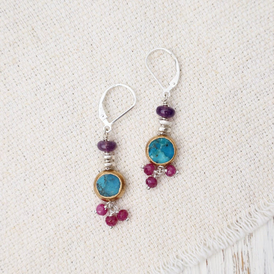 EAR Turquoise & Ruby Drop Earrings