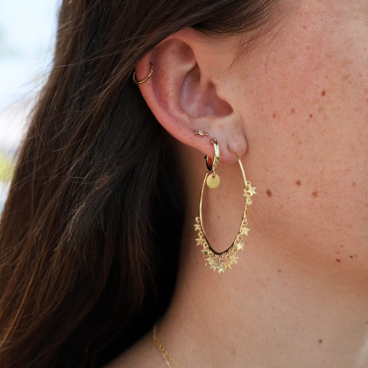 Long Brushed Gold Disk outlet Earrings