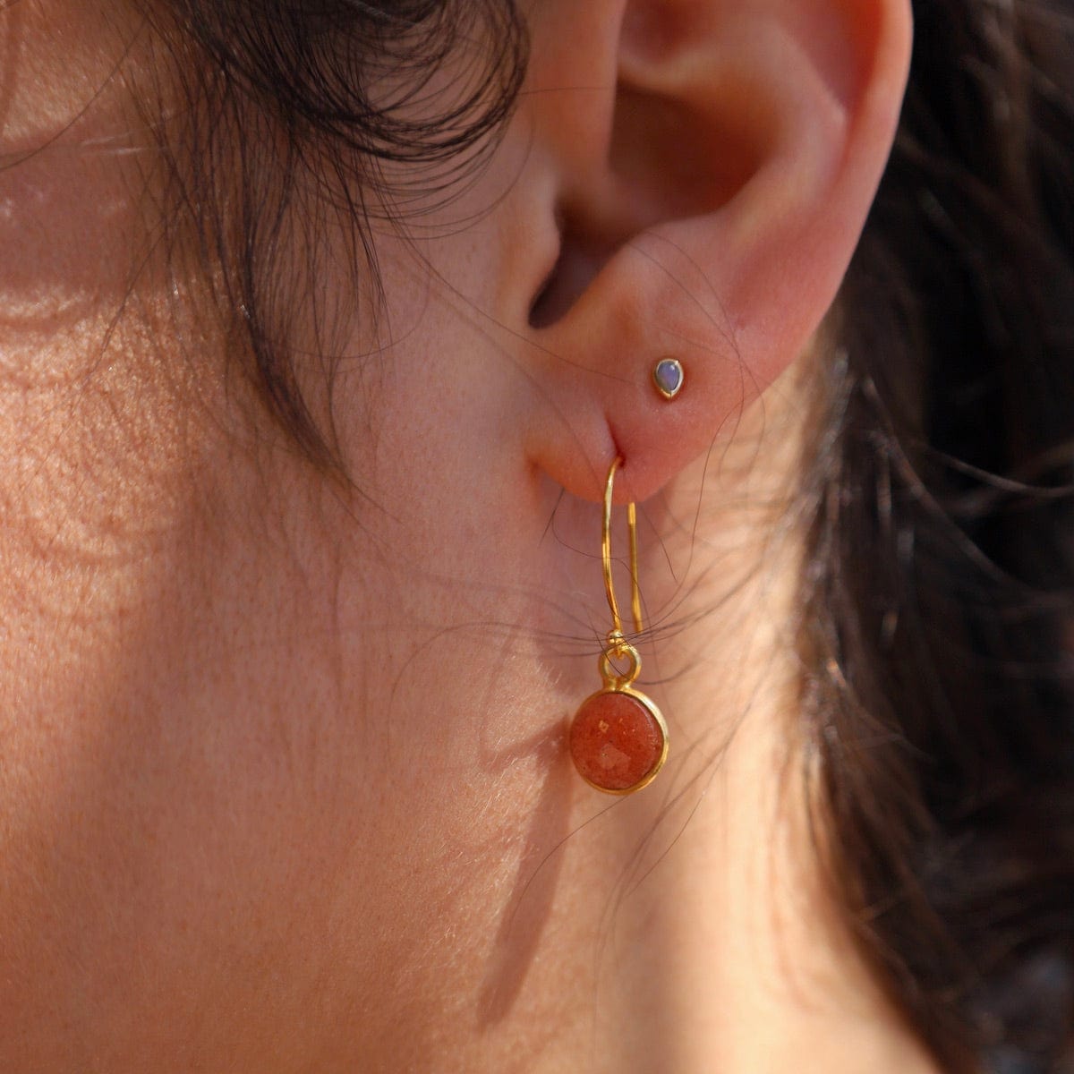 EAR-VRM Gold Sunstone Coin Earrings