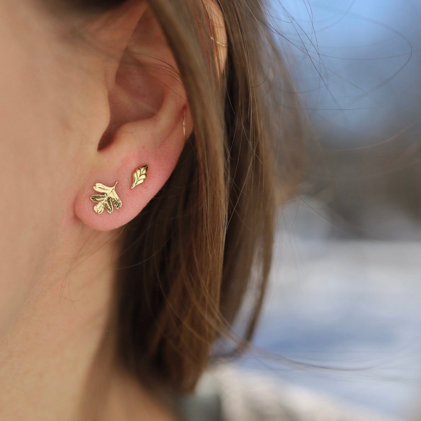 EAR-VRM Tiny Leaf Stud Earring in Gold Vermeil