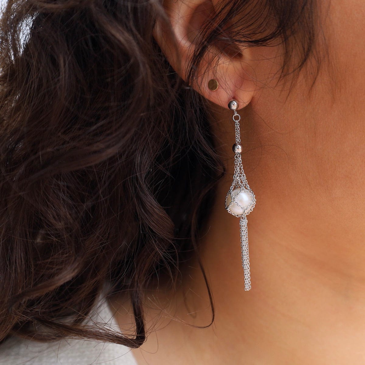 Woven Basket Earrings with Pearls Dandelion Jewelry