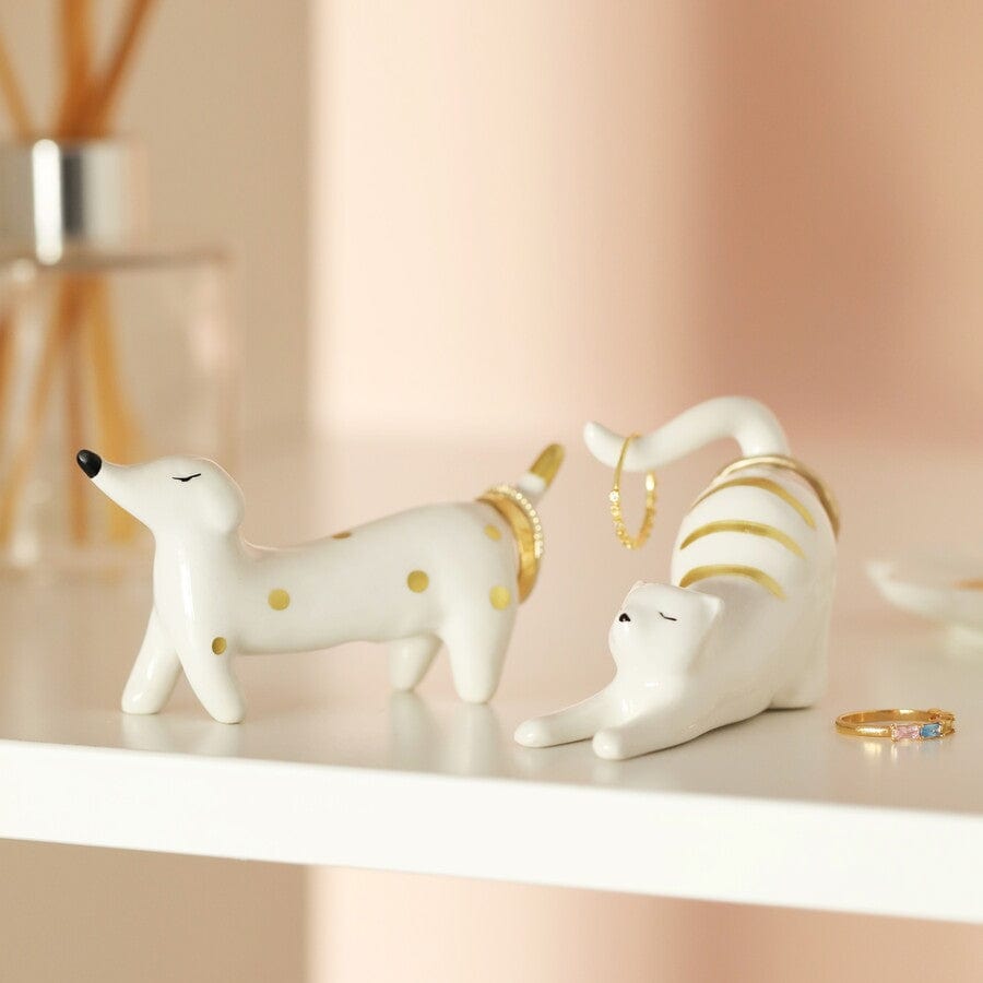 Ceramic Sausage Dog Ring Holder Dandelion Jewelry