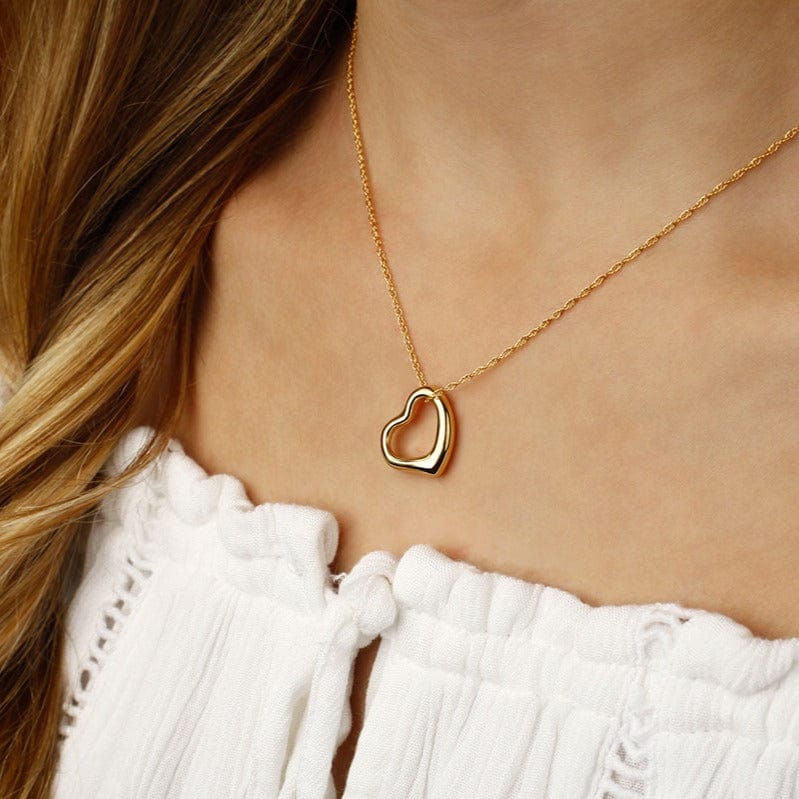 【14K】(14金) unbalance open Heart Necklace ハートネックレス Two Toned Heart Pendant in 14K Solid Gold, Yellow Gold Open